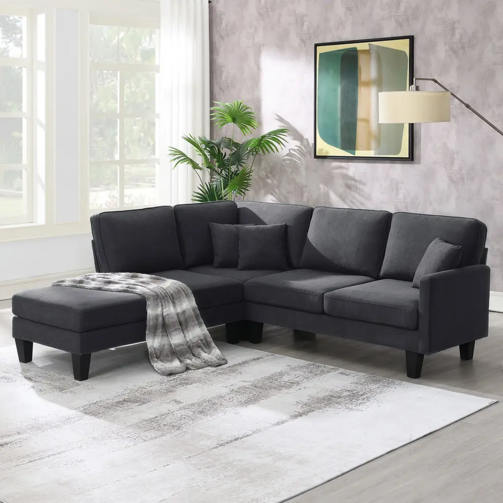 90x88 Inch Terrycloth Modern Sectional Sofa 5 Seat Functional Couch Set Storage rnb