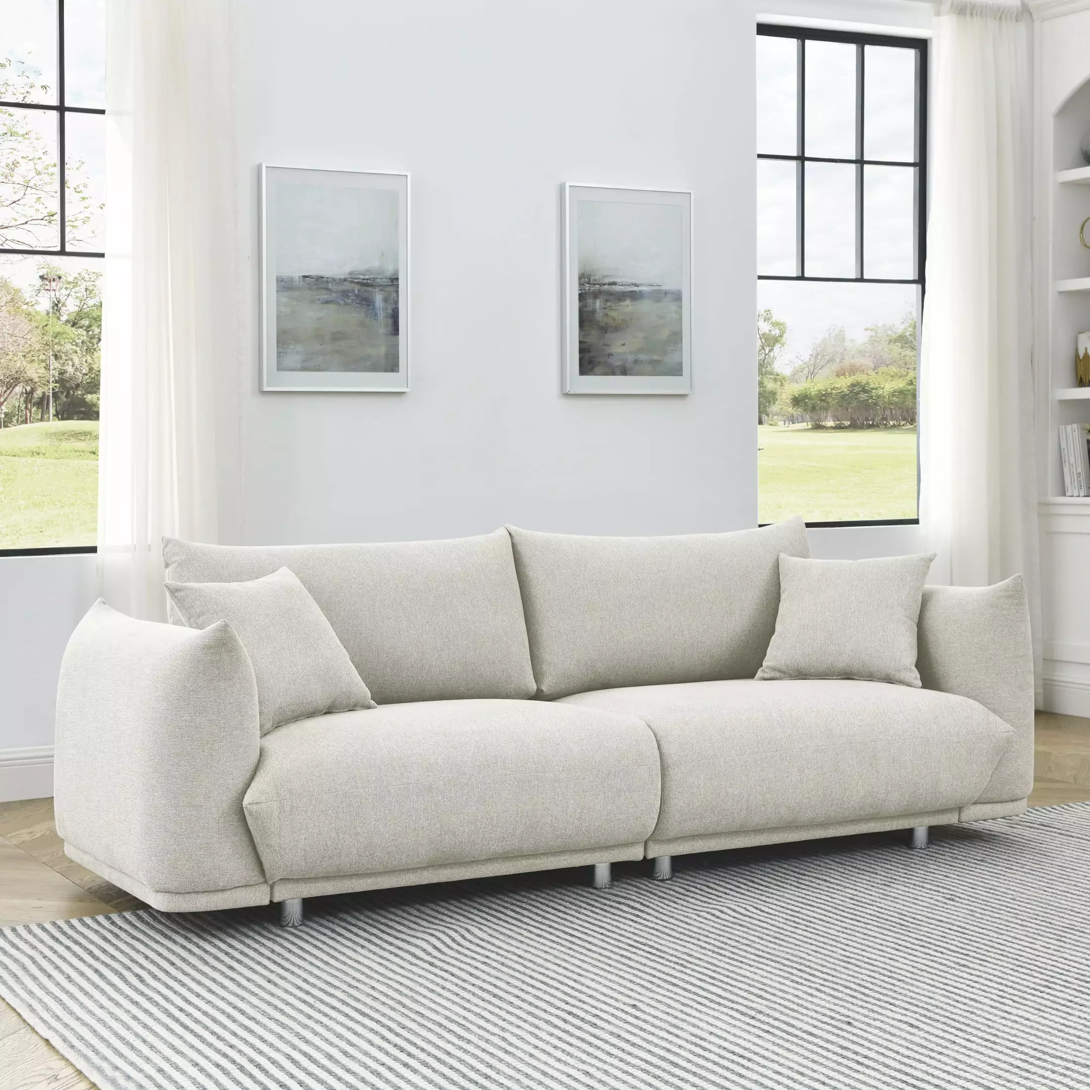 Modern Living Room Sofa Solid Wood Frame and Metal Legs Includes 2 Pillows COSYMART