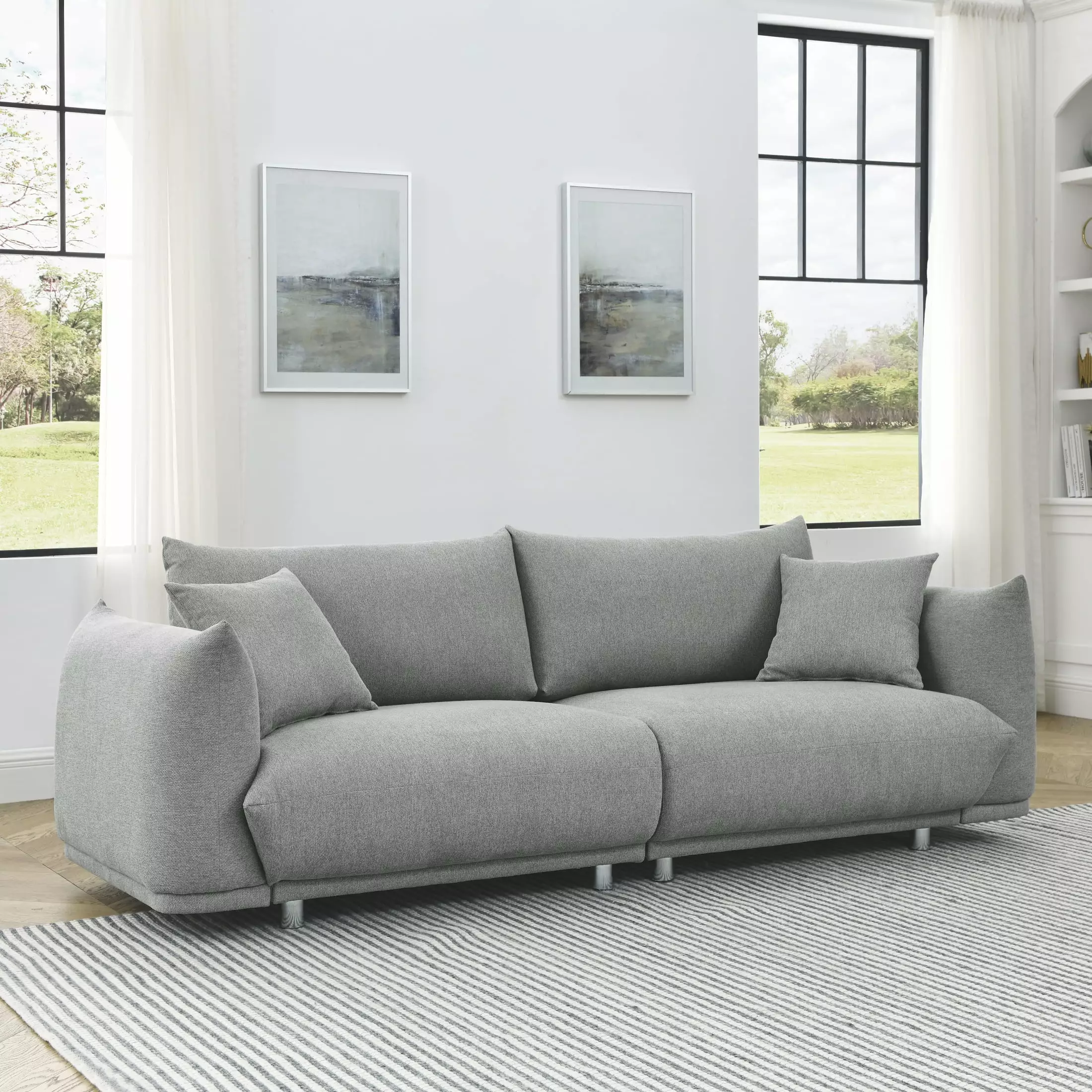 Modern Living Room Sofa Solid Wood Frame and Metal Legs Includes 2 Pillows COSYMART