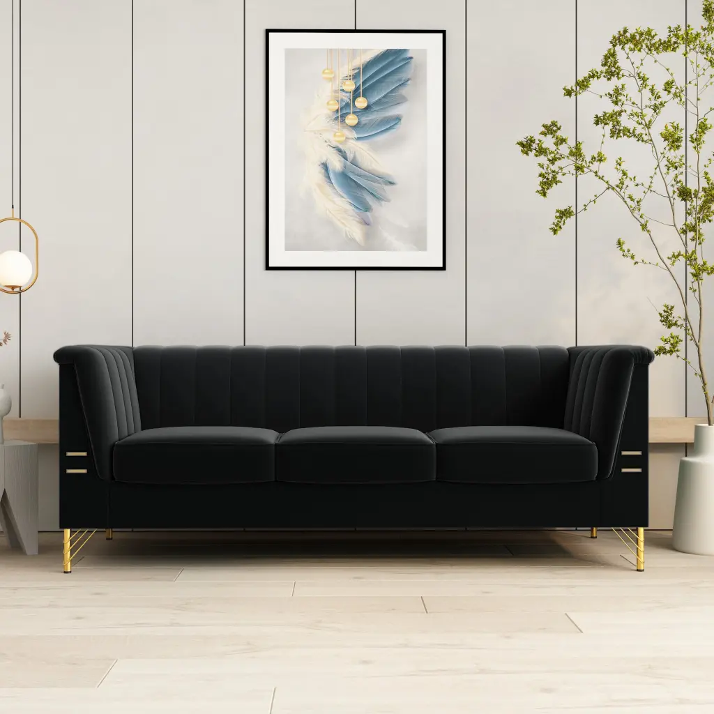 FX P82 BK Sofa Modern Sofa Couches Living Room 82.67 Inches Velvet Sofa factoryx
