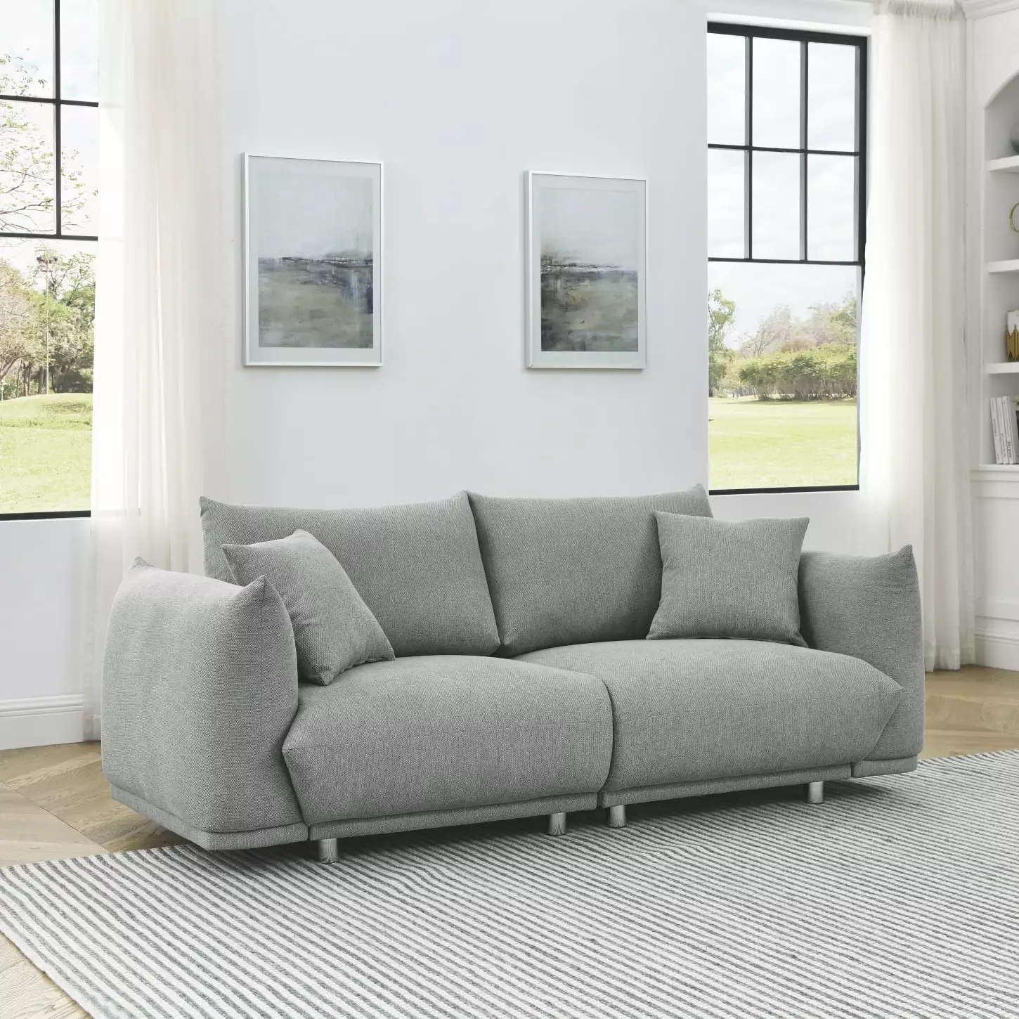 Elegant Grey 78.8 Inch Modern Couch Living Room Solid Wood Frame and 2 Pillows Included HATNOKIL