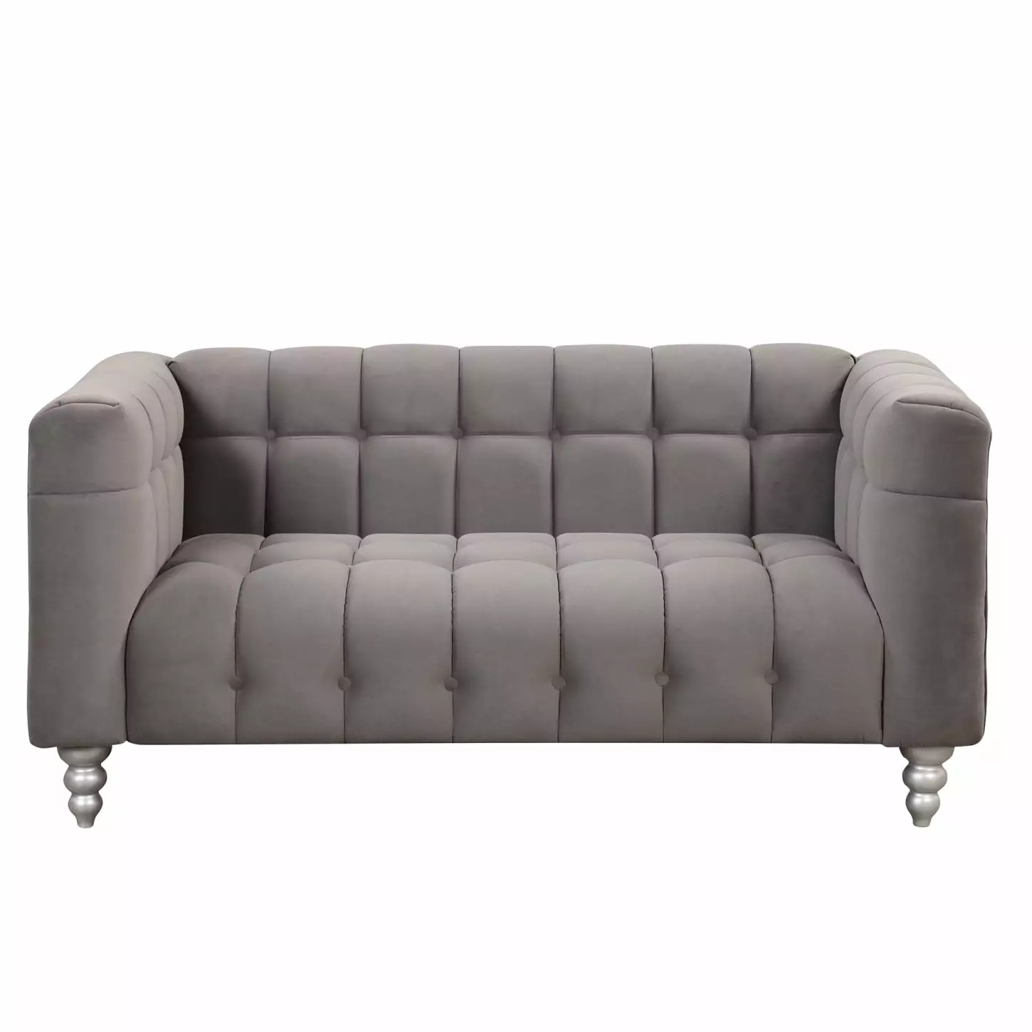 Sleek 63 Dutch Fluff Modern Gray Sofa Upholstered Design Sturdy Solid Wood Legs Button-Tufted Backrest Ideal Mid-Sized Liv...