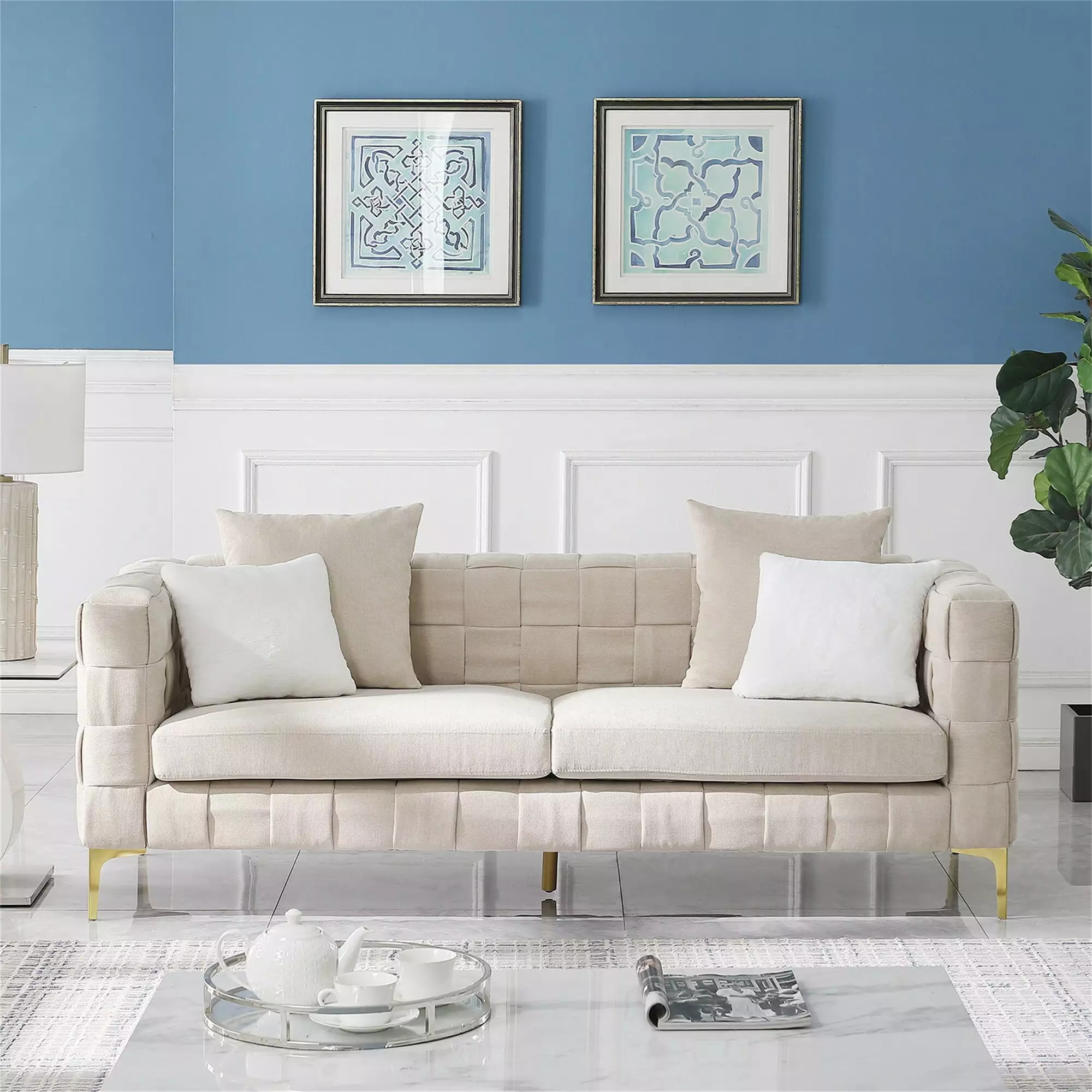 Highland Handcrafted Weave Deep Seat Sofa Metal Legs 85Wx35Dx30H
