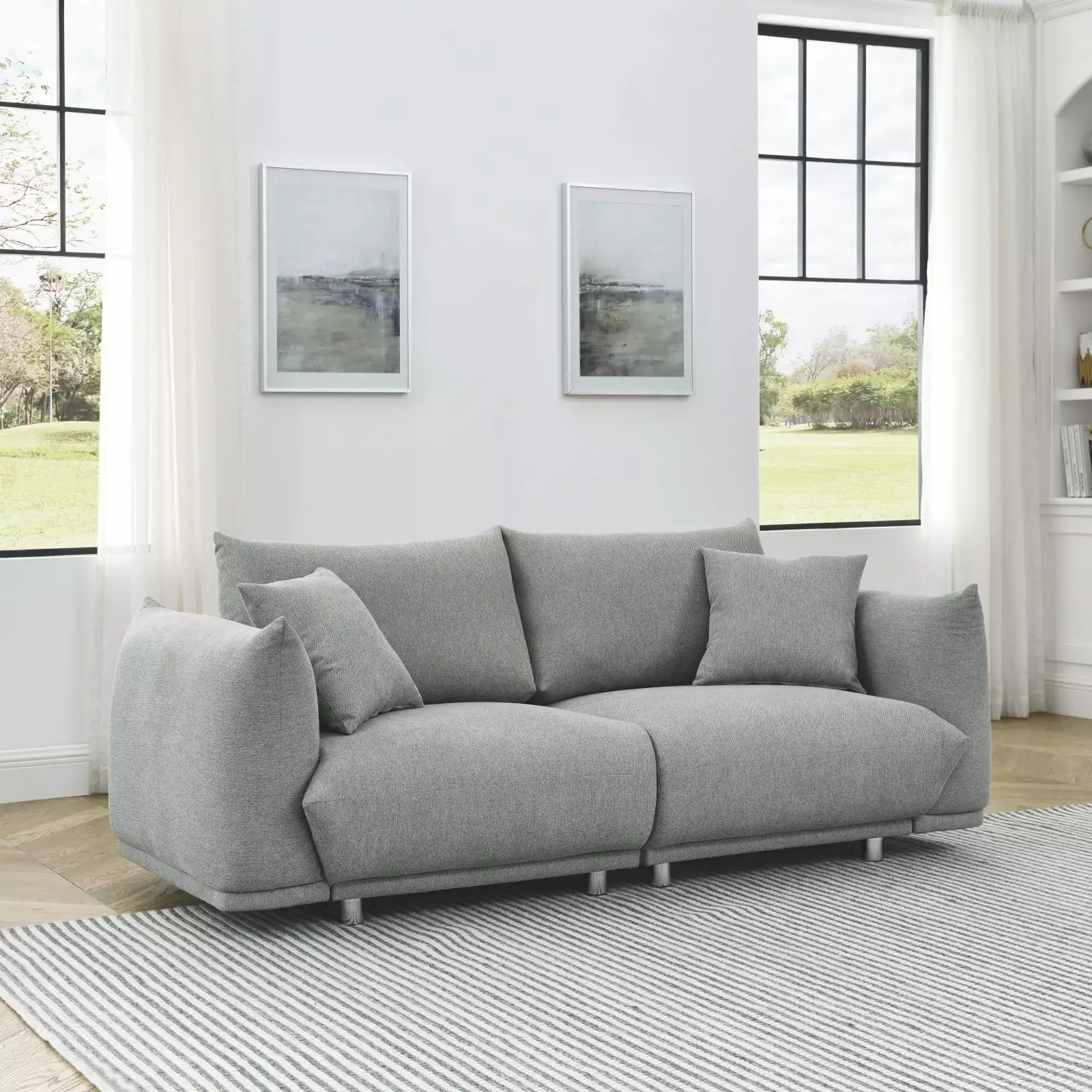 Miekor Furniture 78.8 Modern Couch - Solid Wood Frame Sofa Stable Metal Legs