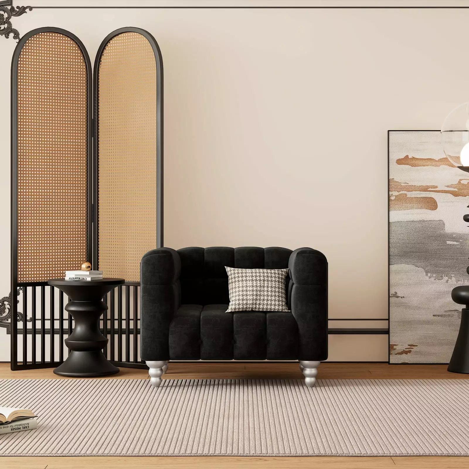 42 Modern Sofa Dutch Fluff Upholstered Sofa Solid Wood Legs and Buttoned Tufted Backrest Miekor