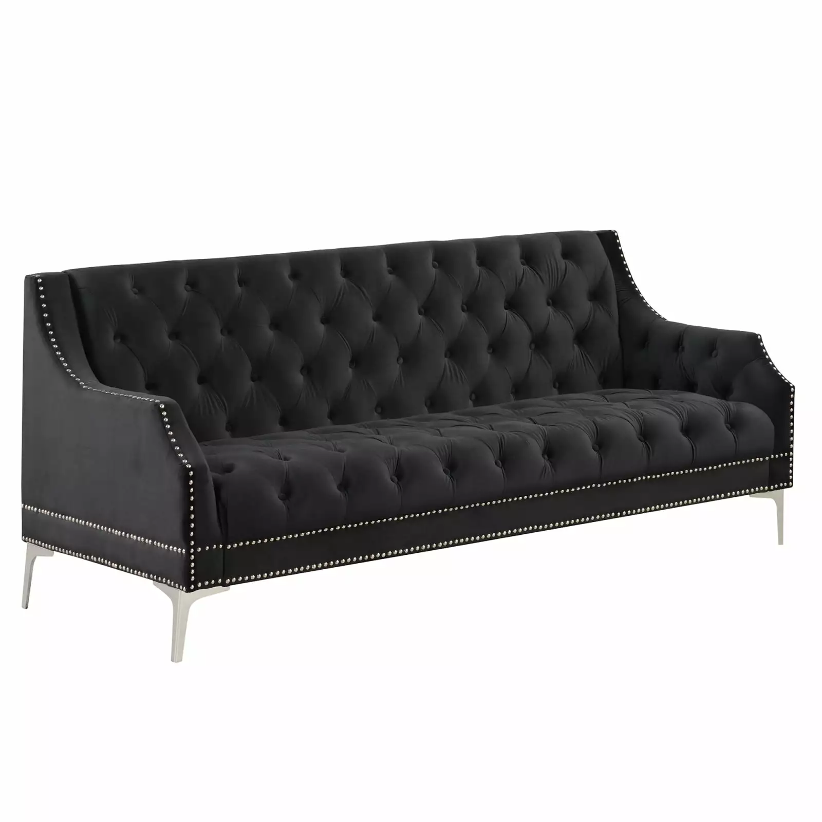 78 Modern Sofa - Dutch Plush Upholstered Sofa Metal Legs and Button Tufted Back Black Miekor