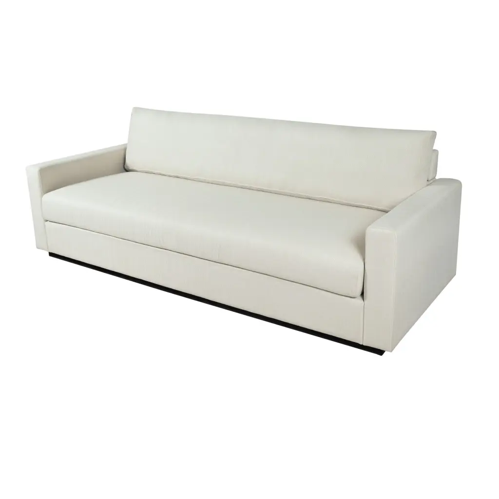 96 Inch Modern Sofa Pillow Back and Monitor Style Arms White Fabric Upholstery royal hampton