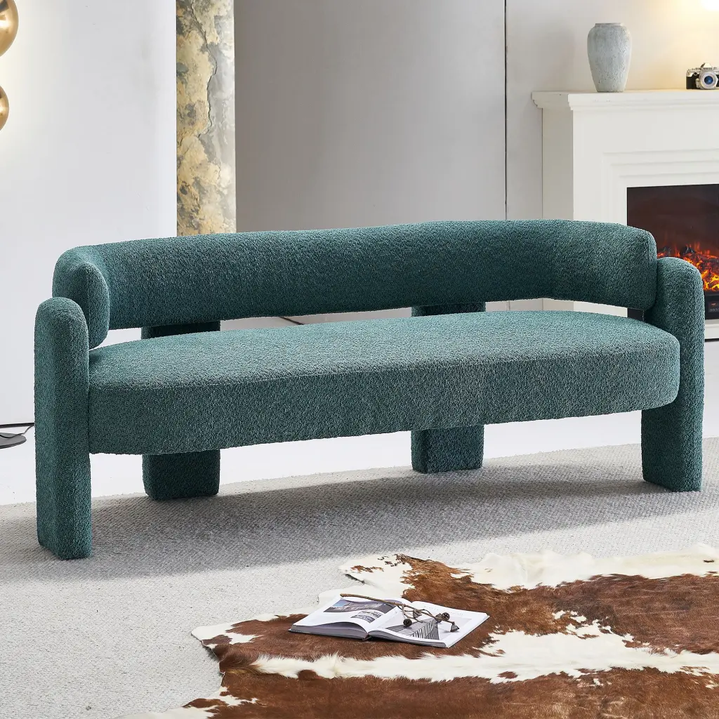 75.59 Inch Wide Boucle Upholstery Modern Sofa Living Room Green wq furniture