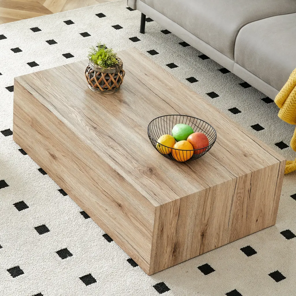 Modern MDF Coffee Table Wood Texture Pattern 39.3x23.6x11.8 Inches Living Room Table droom w-1151