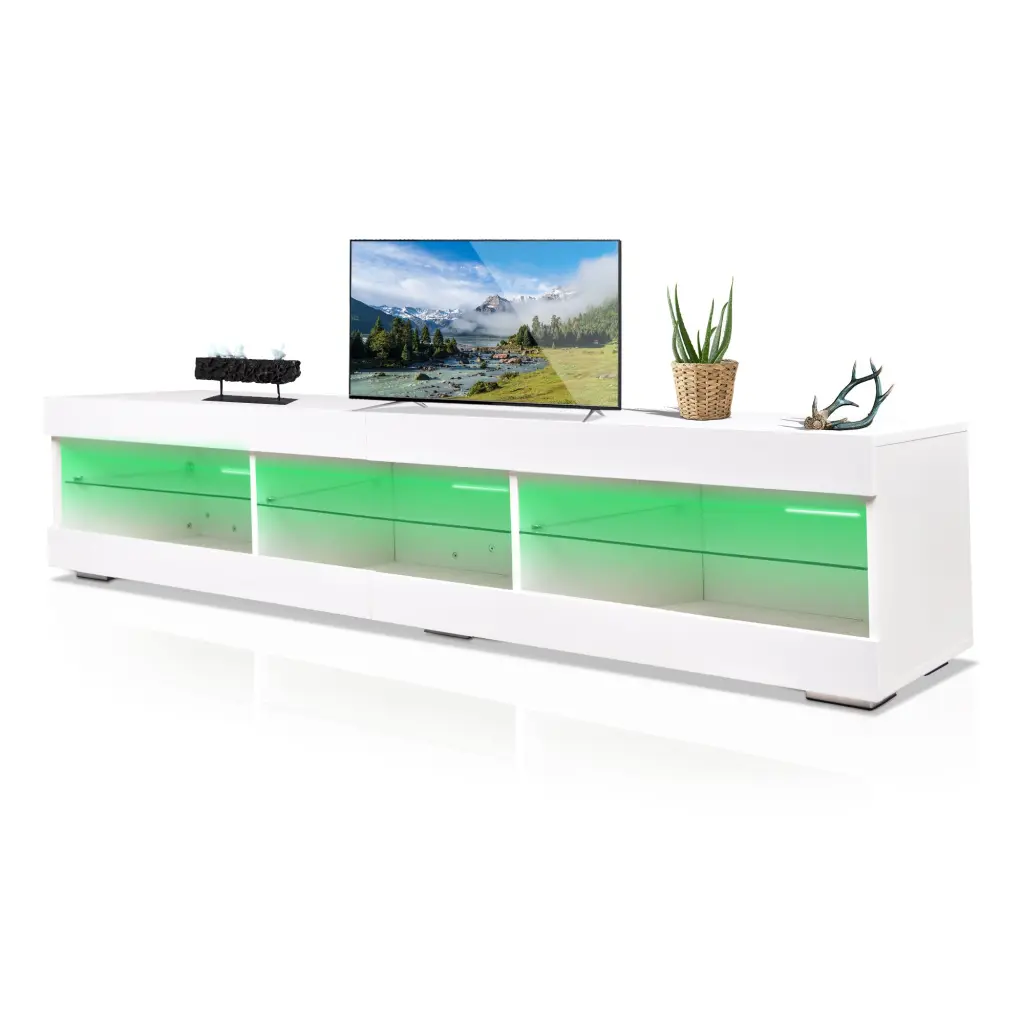 Modern LED TV Stand Entertainment Center Storage and Glass Shelves rnb