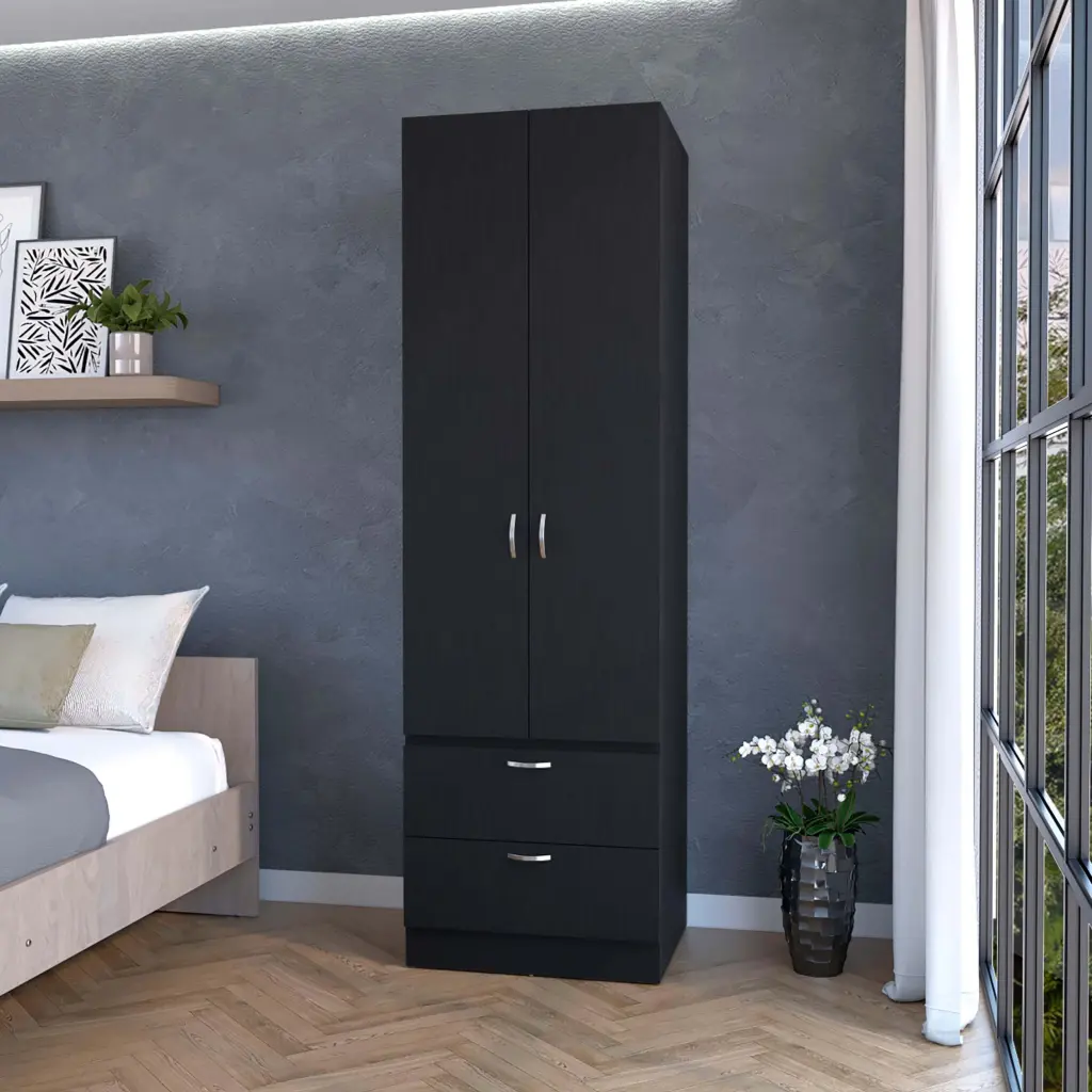 Black 2 Door 2 Drawer Wardrobe Melamine Bedroom Storage furniture max