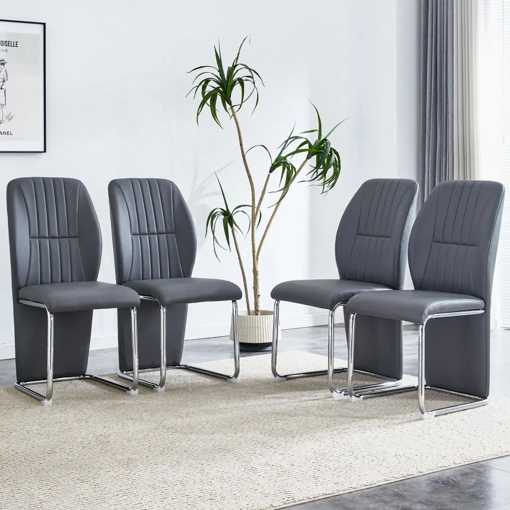Set 4 Gray Dining Chairs PU Material and Patterned Design droom w-1151