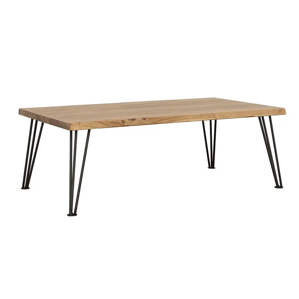 Natural and Matte Black Coffee Table Hairpin Legs Brown Wood Top furniture max