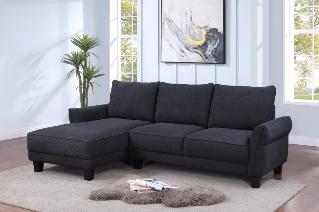 Belle 96 Inch Black Sherpa Sectional Sofa Left Facing Chaise lilola home