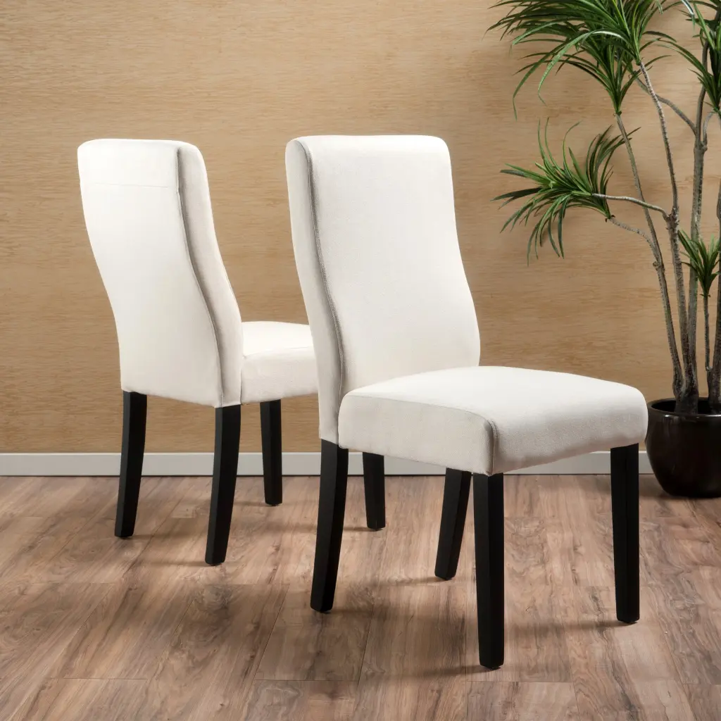 Corbin KD Dining Chair Ivory Fabric Modern Kitchen Seating nh-purenest