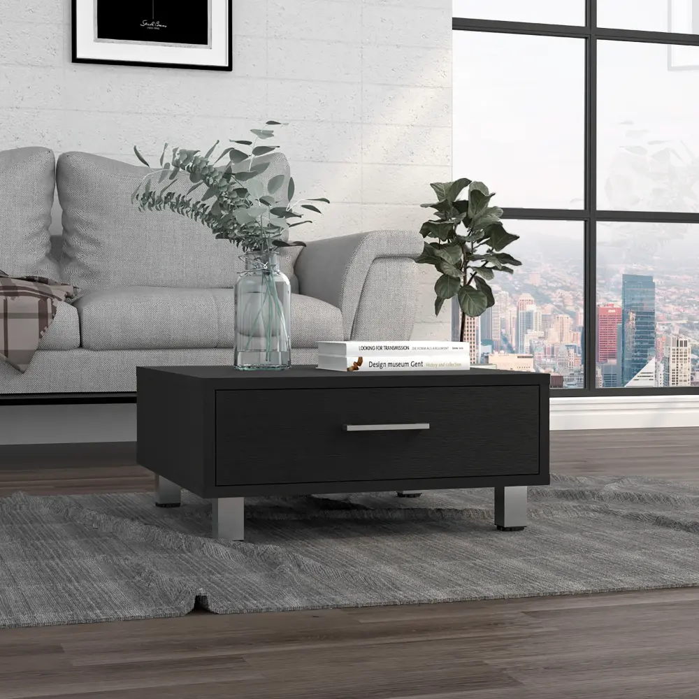 Athens Coffee Table Black Particle Board Drawer and Four Legs rta mubles colombia