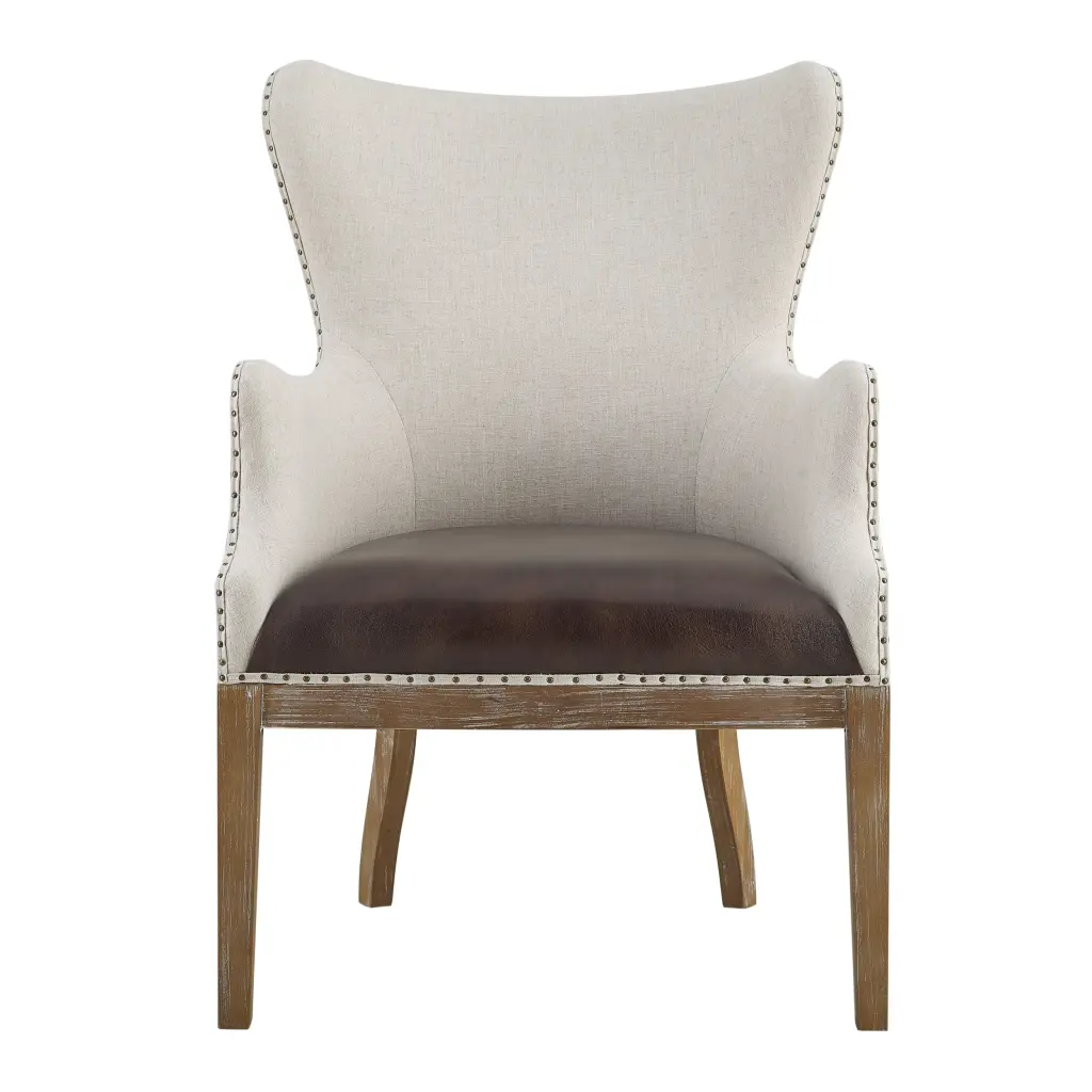 George Wingsupport Accent Chair Two Tone White Faux Leather steve silver furniture