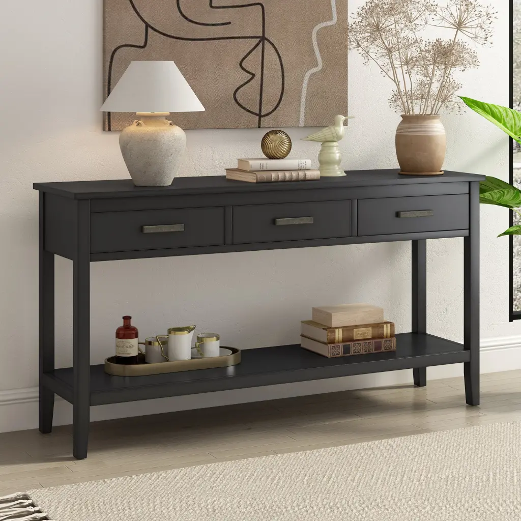 Contemporary 3 Drawer Console Table Shelf Entryway Hall Table Home u_style