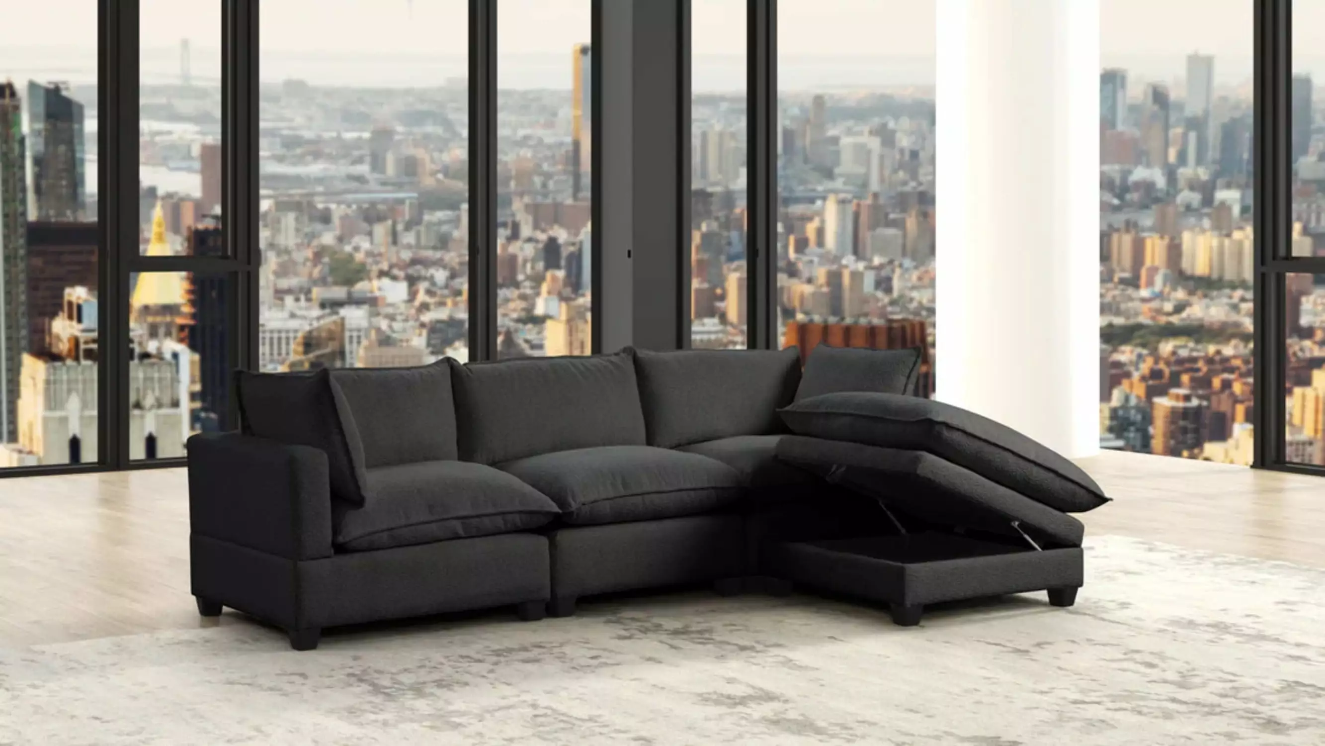 Santa Monica Black Boucle Modular Sectional 4pc Set Modern Living Room Ashley Furniture