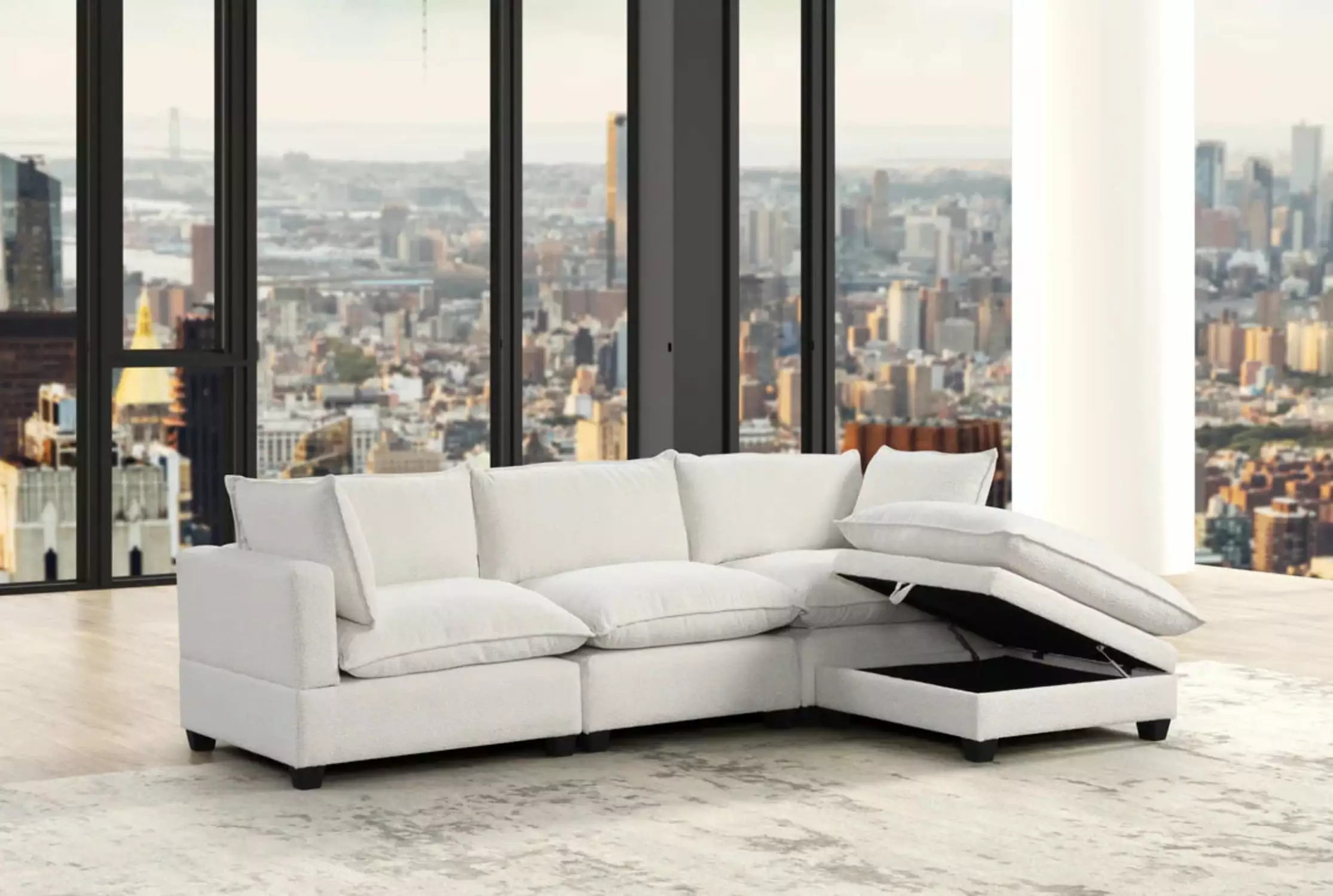 Santa Monica Sand Boucle Modular Sectional 4pc Set Contemporary Living Room Sofa Ashley Furniture