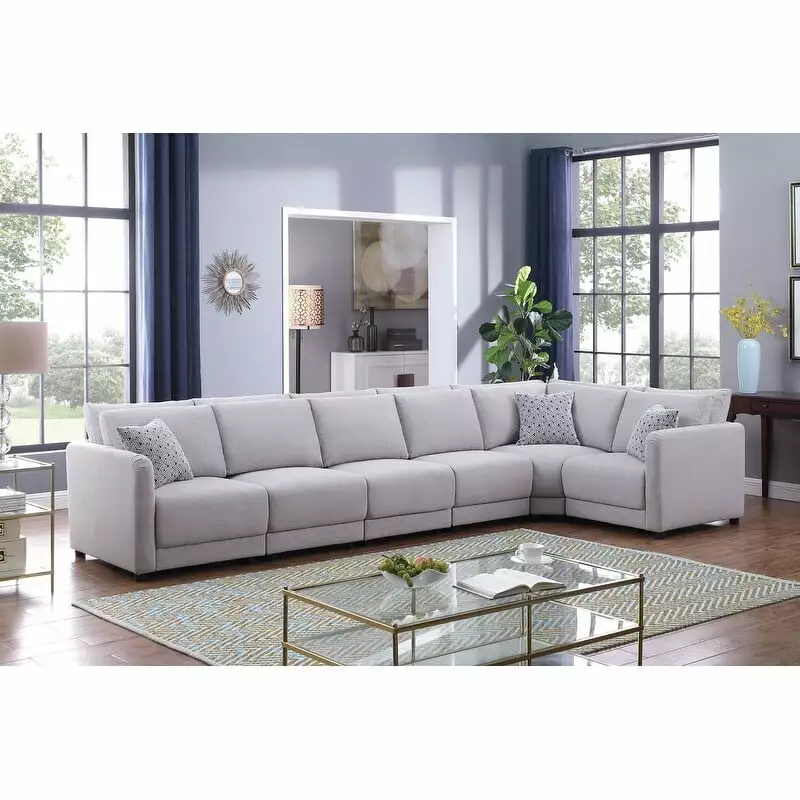 Penelope Light Gray Linen Reversible 6PC Modular Sectional Sofa Living Room Bed Bath & Beyond