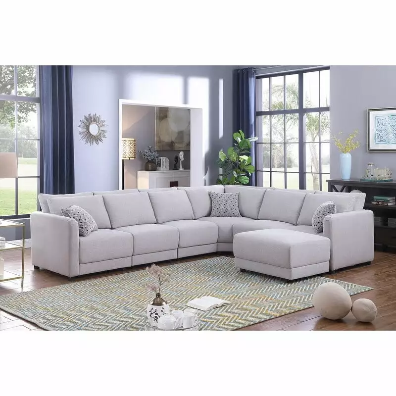 Penelope Light Gray Linen Reversible 7PC Modular Sectional Sofa Ottoman Living Room Bed Bath & Beyond