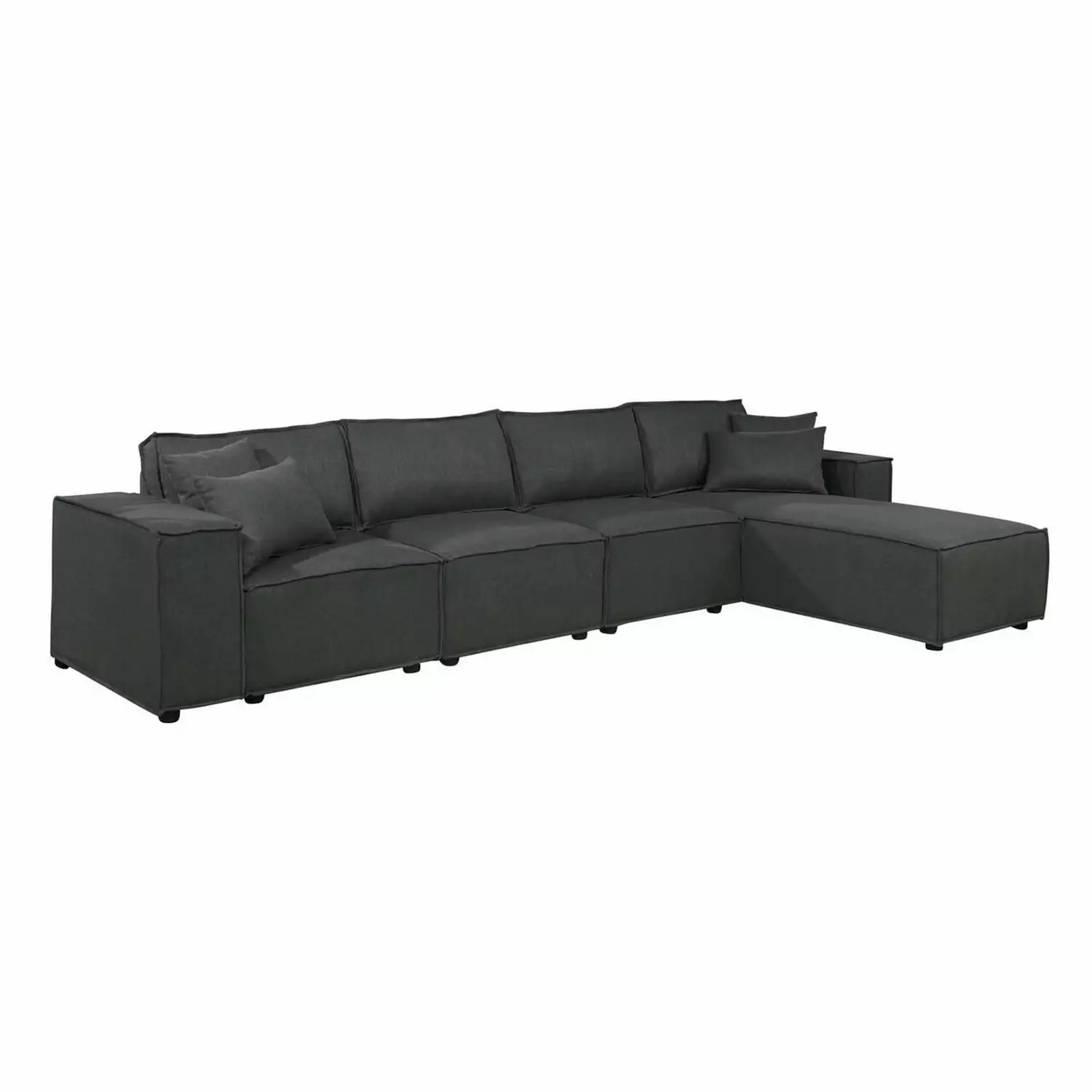 BenJara Kode 132 Inch Modular Sofa Reversible Chaise and Pillows Dark Gray