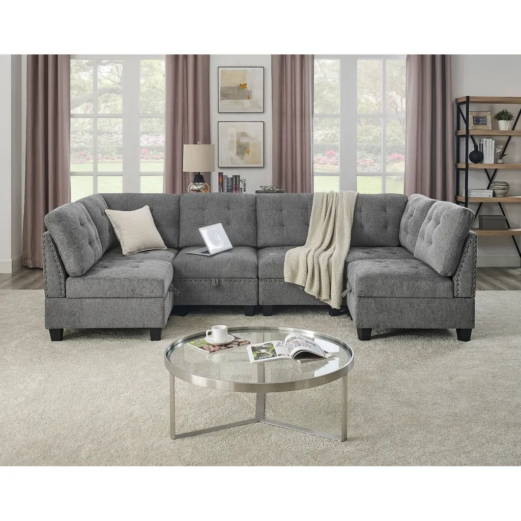 U Influence Modular Sectional Sofa DIY Combination Incorporates Four Single Chairs chuangyuan smart home