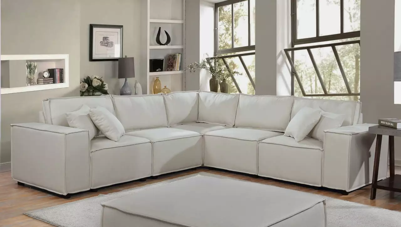 DeeHome Jenson 99 Modular Sectional Sofa Beige Linen Living Room