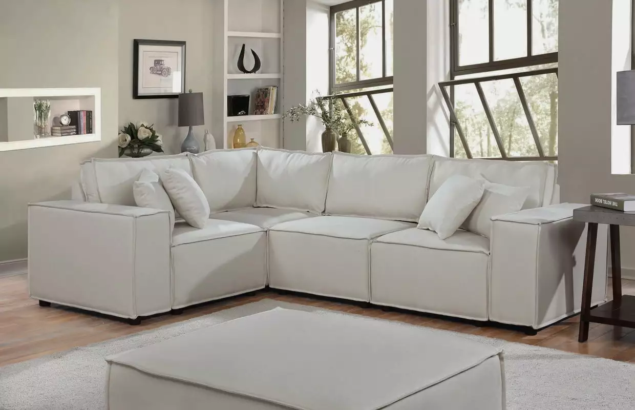 DeeHome Melrose 99 Modular Sectional Sofa Ottoman Beige Linen
