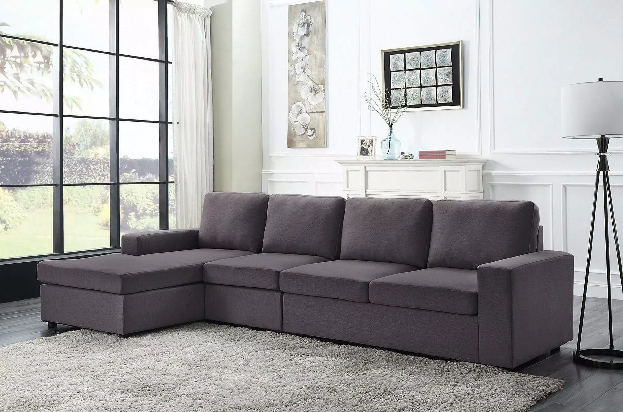 Dunlin Linen Reversible Modular Sectional Sofa Chaise Dark Gray Go Green Woods