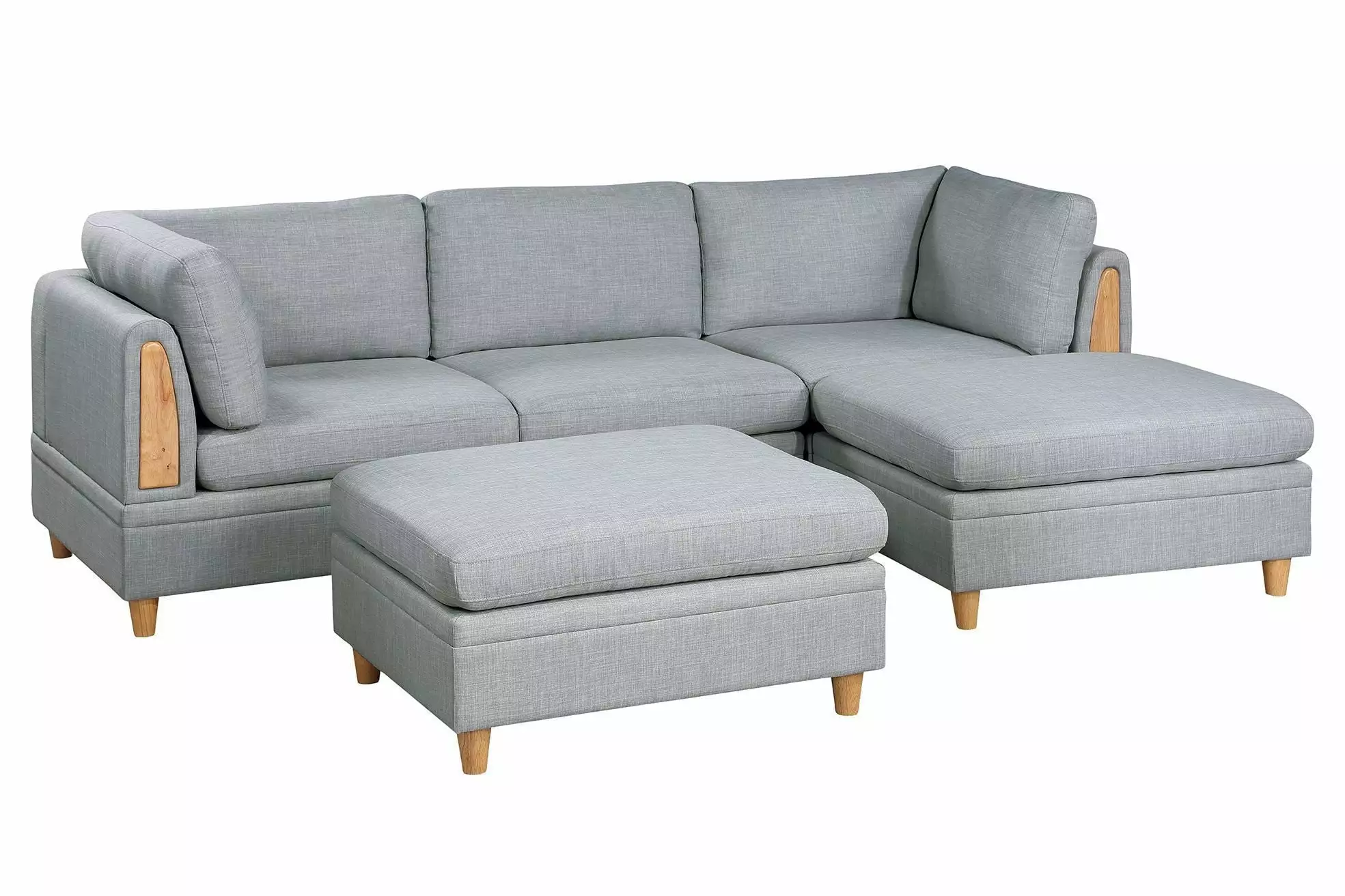 Felix 5-Piece Modular Sectional Sofa Set 2 Corner Wedges 1 Armless Chair and 2 Ottomans Light Grey Go Green Woods