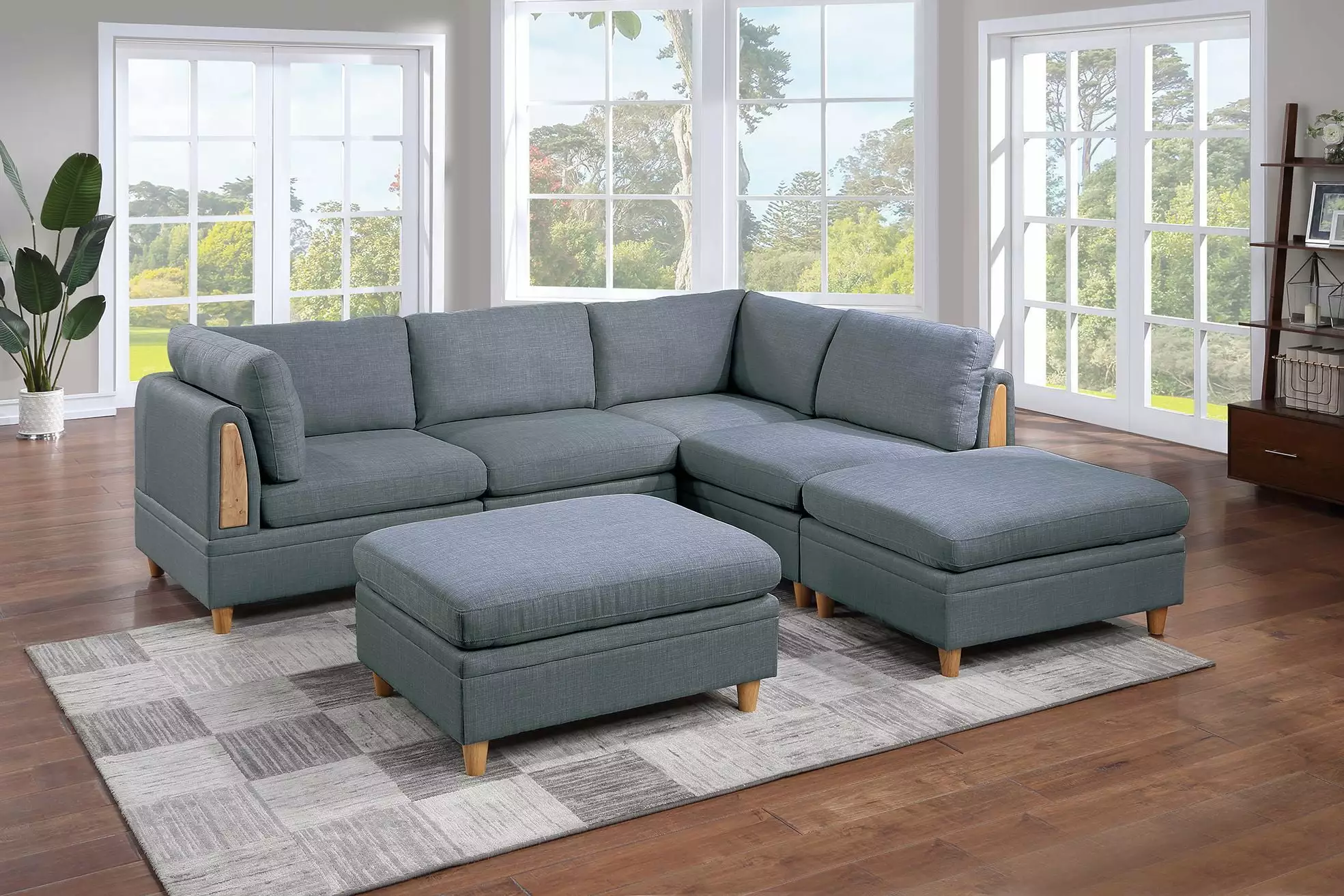 Felix 6pc Modular Sectional Sofa Set 2 Wedges 2 Armless Chairs and 2 Ottomans Steel Gray Go Green Woods