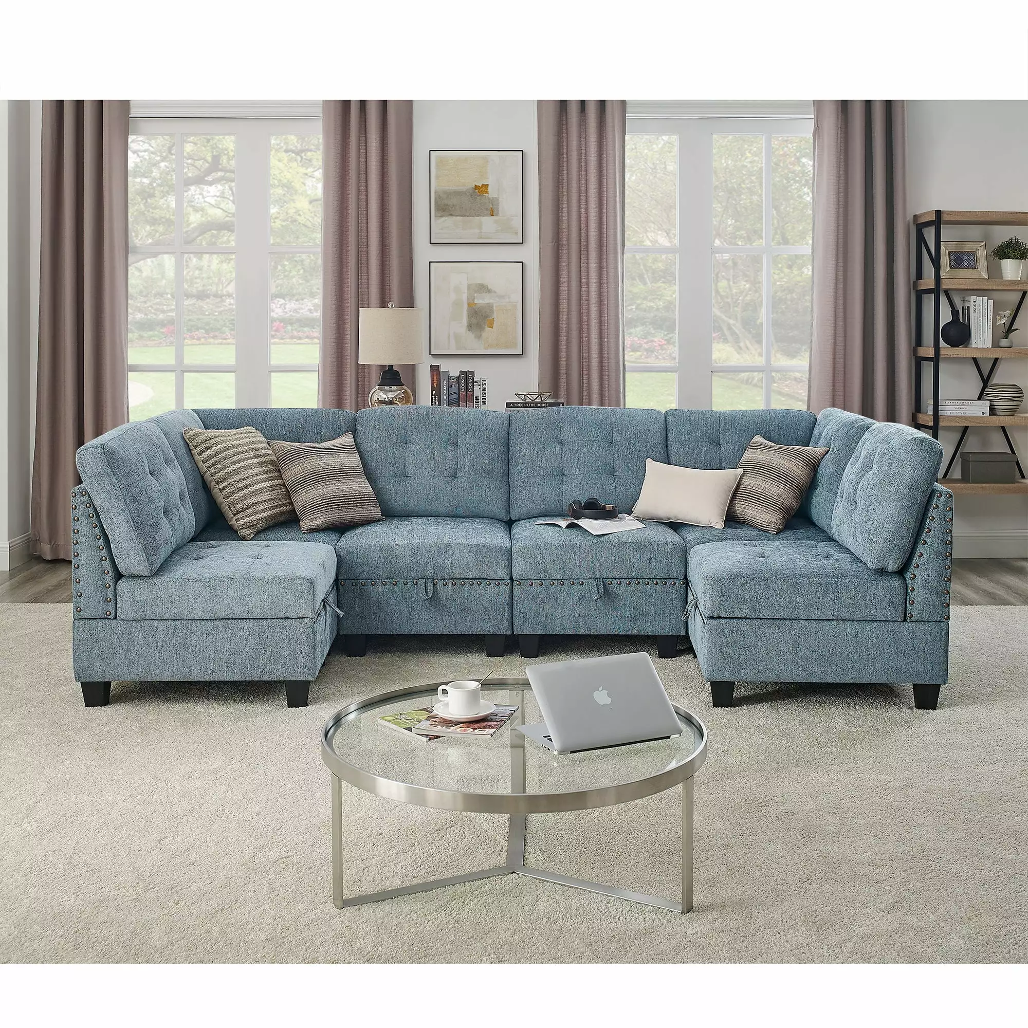 Molly Modular Sectional Sofa Four Single Chair and Two Corner Navy Blue Go Green Woods