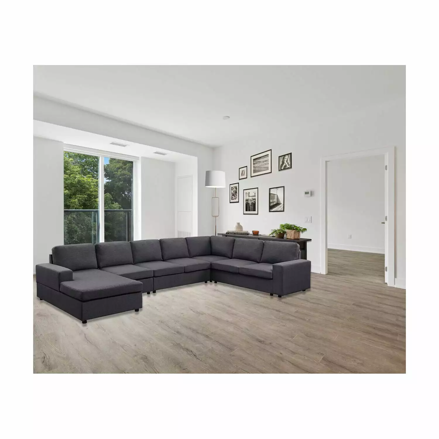 Homestock Artisanal Abode Modular Sectional Sofa Reversible Chaise Dark Gray Linen