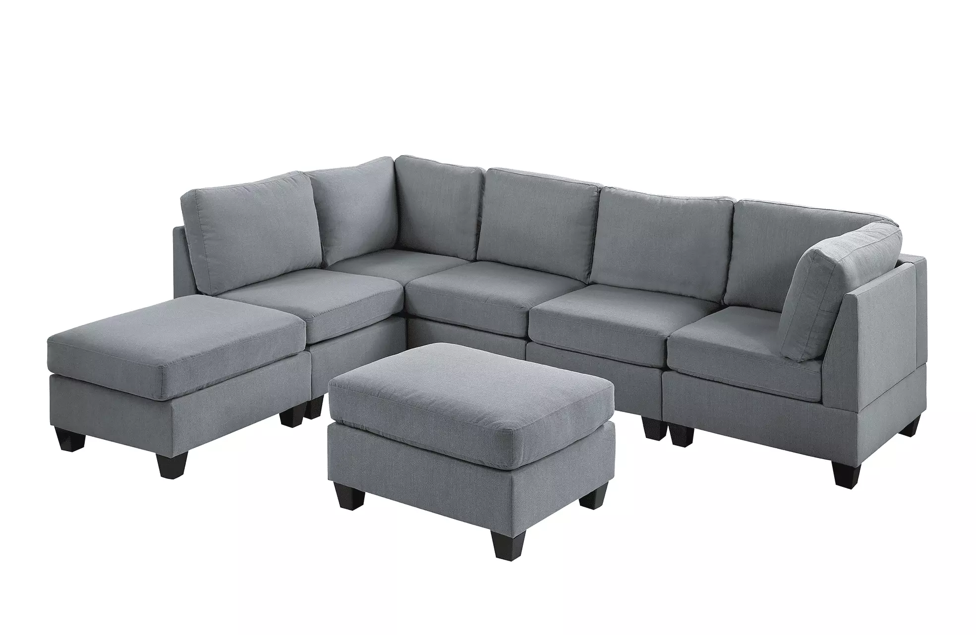 Modern Gray 7 Piece Modular Sectional Sofa Set Contemporary Living Room Jamini