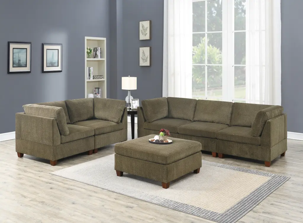 Living Room Furniture Tan Chenille Modular Sectional 6 Piece Set kanepe