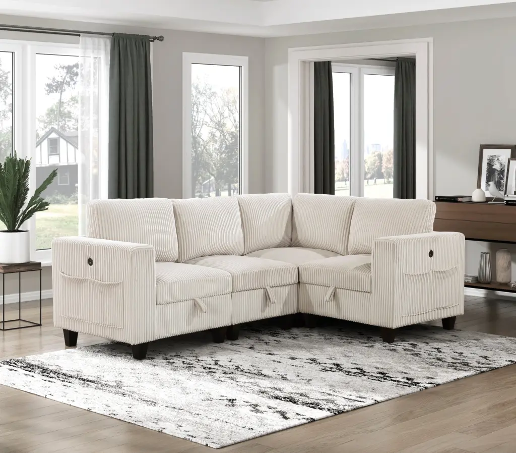 4 Piece Modular Sectional Sofa Storage Seats Side Pockets and Charging Ports kanepe