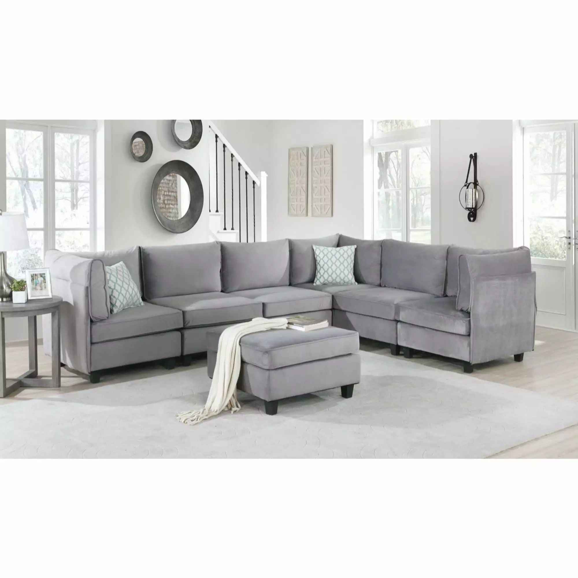 Simona 7 Piece Modular Reversible Sectional Sofa Gray Velvet Lilola Home