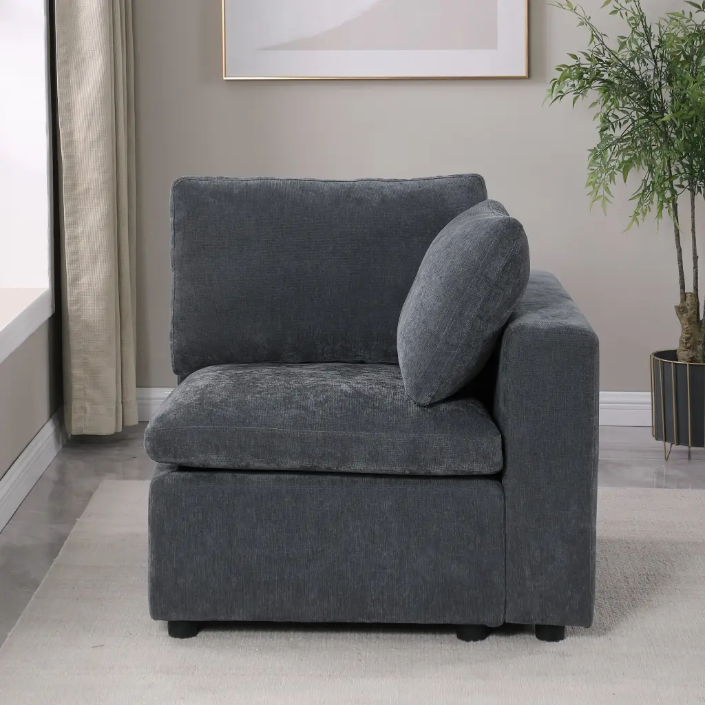 Modular Sectional Sofa Set Right Facing Armchair Chenille Grey Fabric meiting furniture