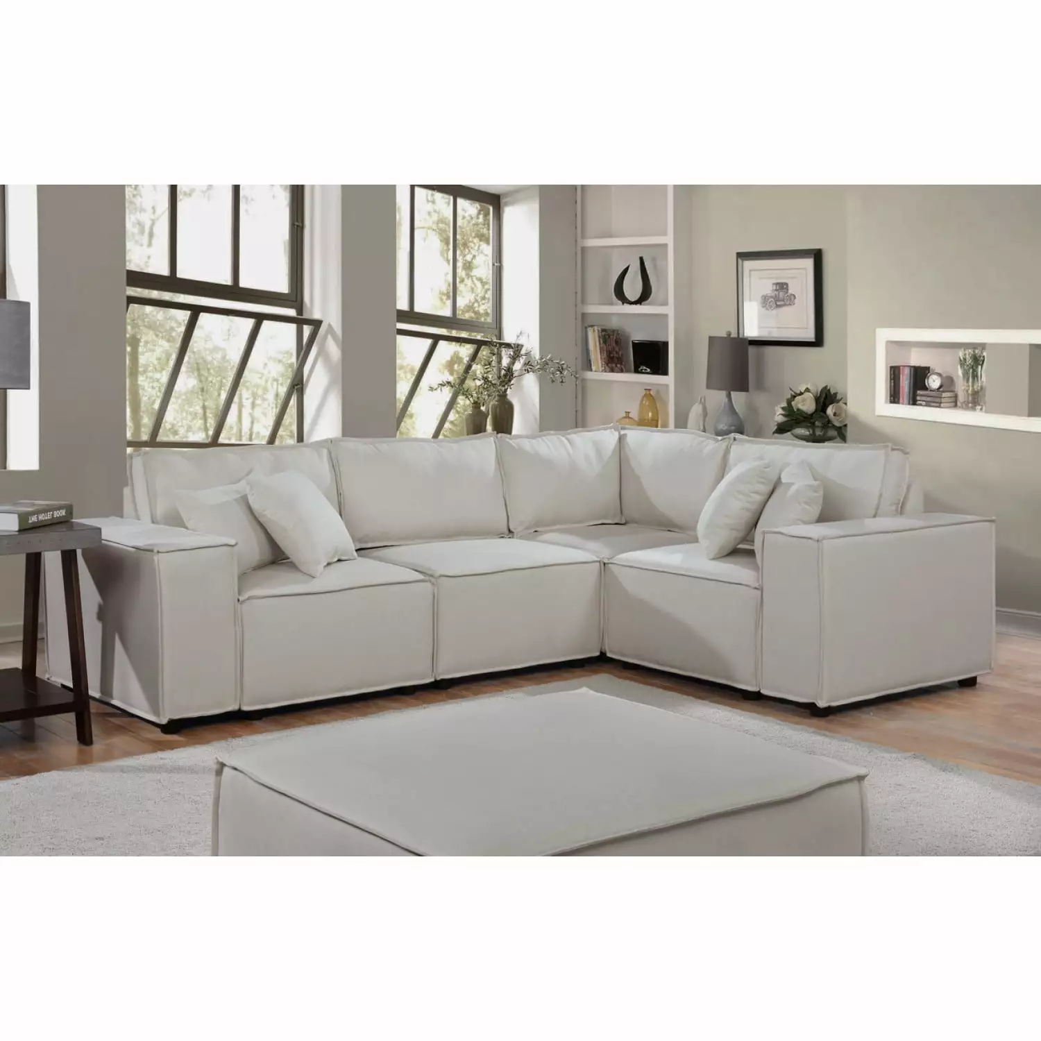 Miekor Furniture Melrose 99 Beige Linen Modular Sectional Sofa Ottoman B3A831