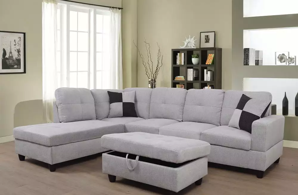 PonLiving Breeze 106.5 Inch Sectional Sofa Storage Ottoman Left Right Facing