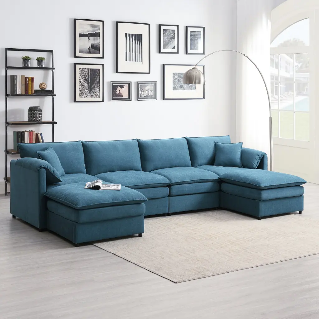 134x66 Chenille Modular Sectional Sofa U Shaped Cloud Couch Set Table rnb
