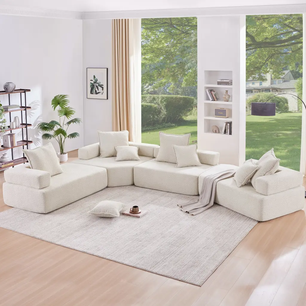 156 Inch Oversized Modular U Shaped Sectional Sofa Premium Boucle Fabric rnb