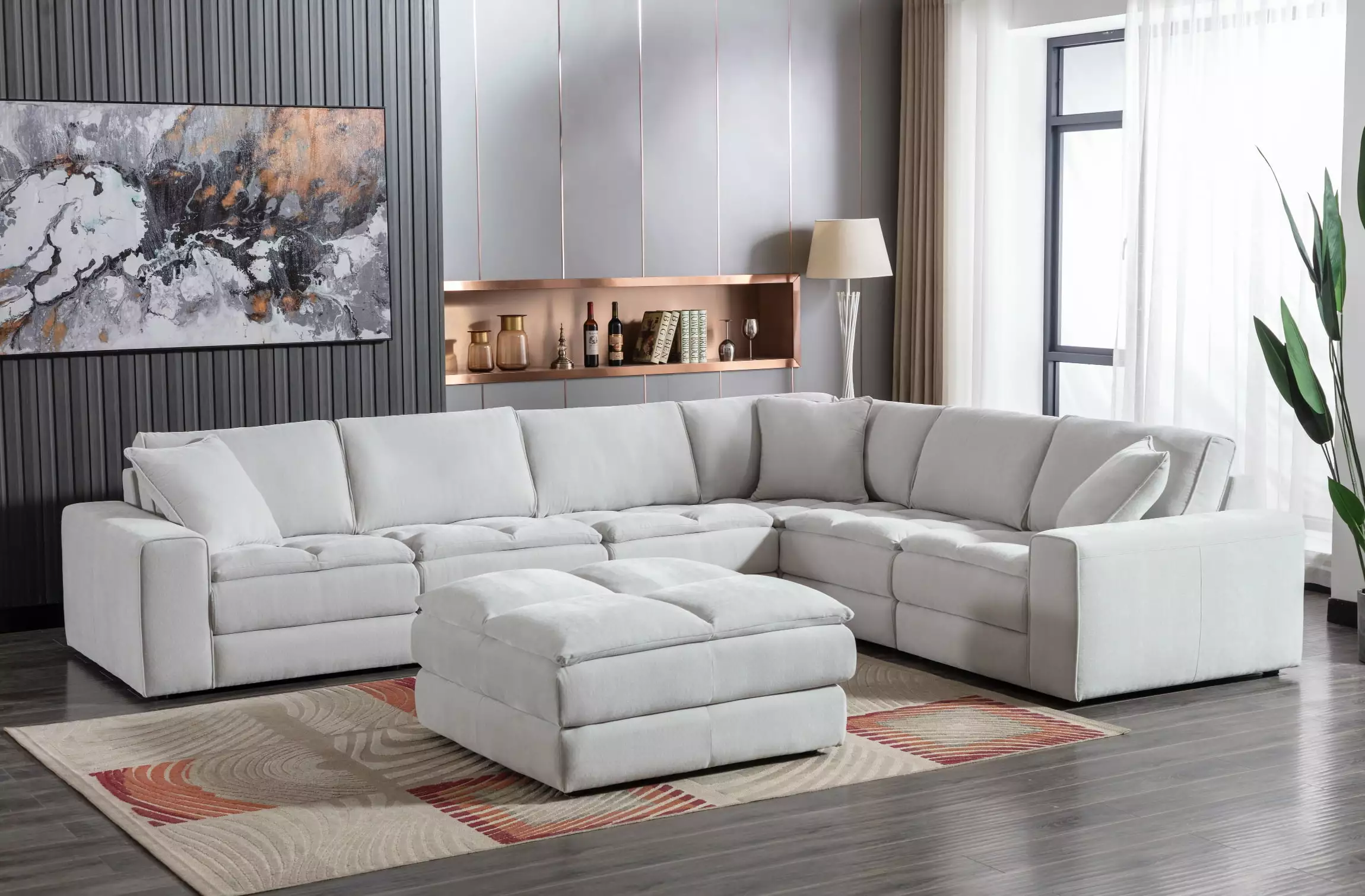 Roundhill Furniture Breton Contemporary 6-Piece Sectional Sofa Ottoman Comfortable Lounge Set