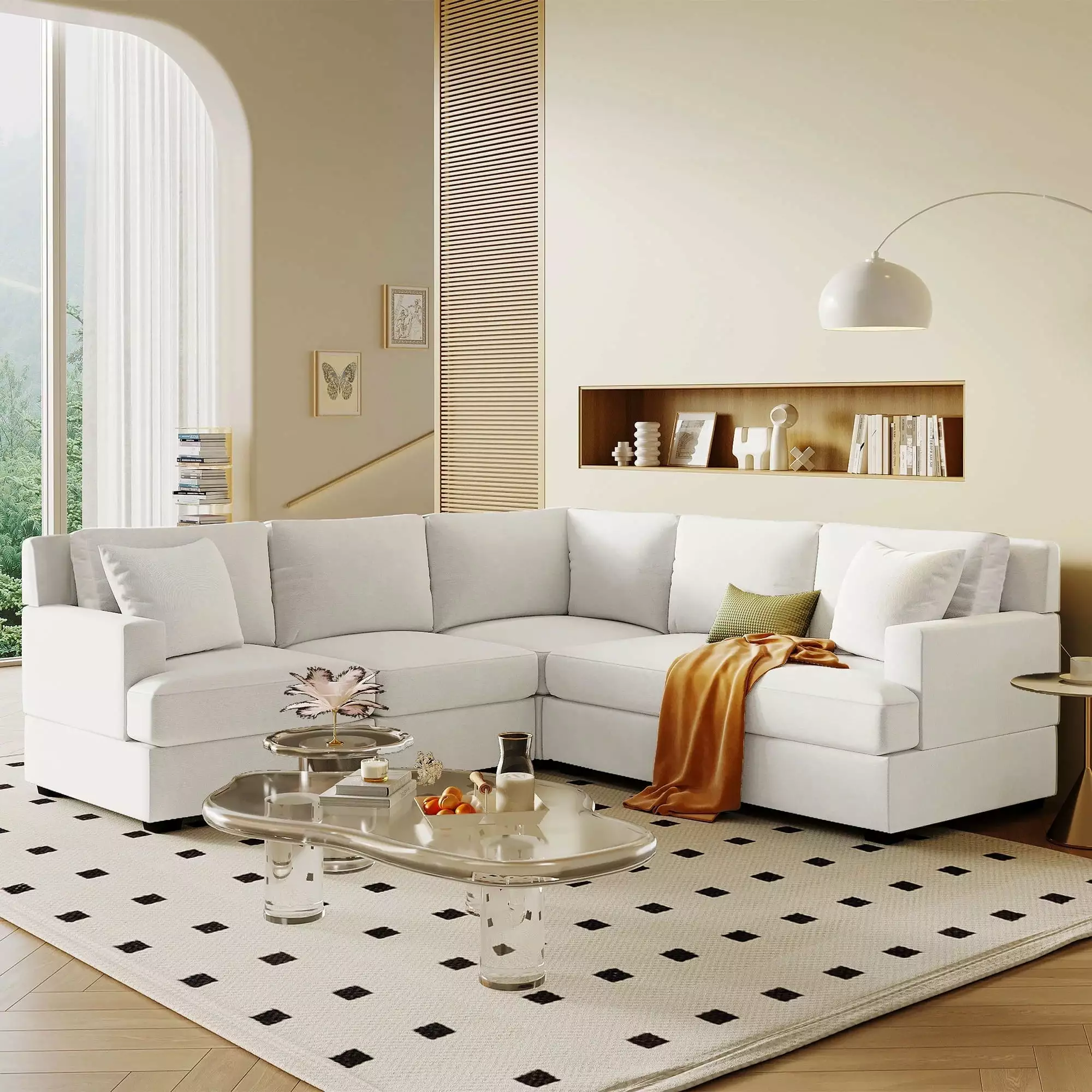 U_Style Sectional Modular Sofa 2 Tossing Cushions and Solid Frame U Style