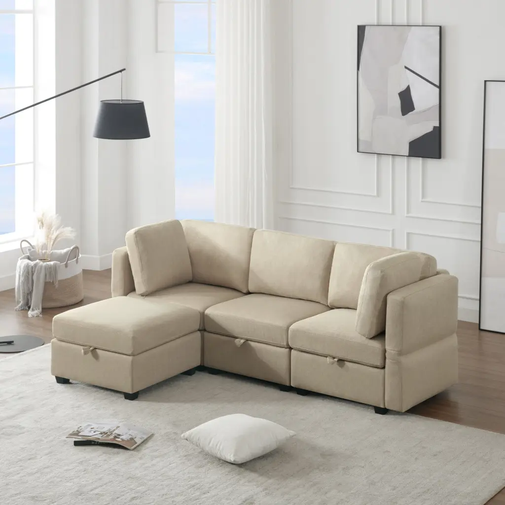 Convertible L-Shaped Sectional Sofa Chaise - Modular Living Room Couch ui furniture