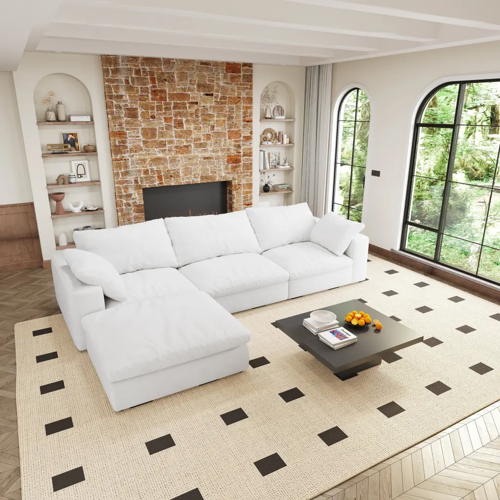 Cloud Modular Sectional Sofa Storage Ottoman 120 Inch Down Filled Comfortable Couch w2824