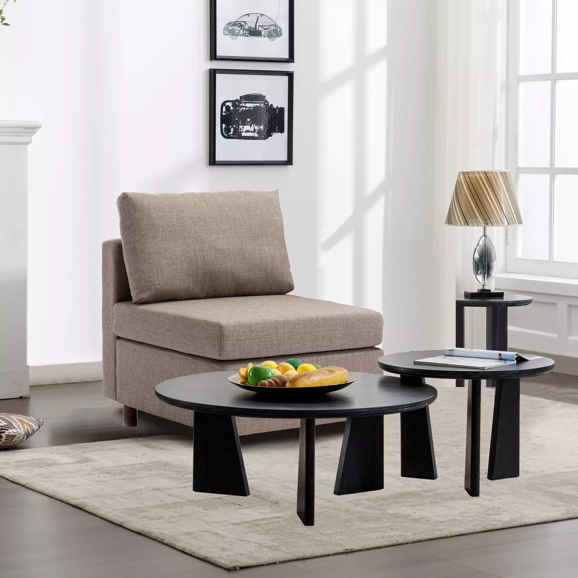 Grey Fabric Linen Middle Module Modular Sectional Sofa Non-Removable Cushion Covers ANTFURN