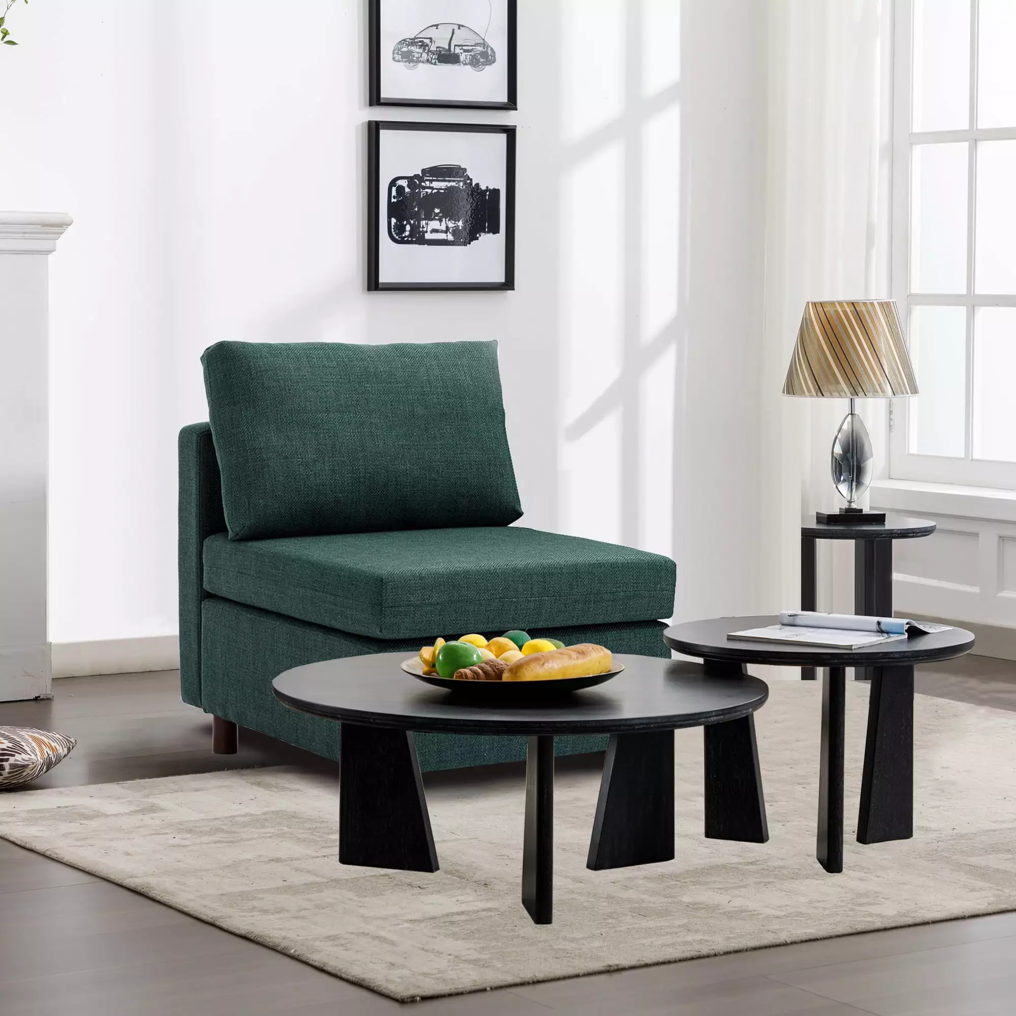 Middle Module Fabric Linen Armless Chair Modular Sectional Sofa Green GUTALOR